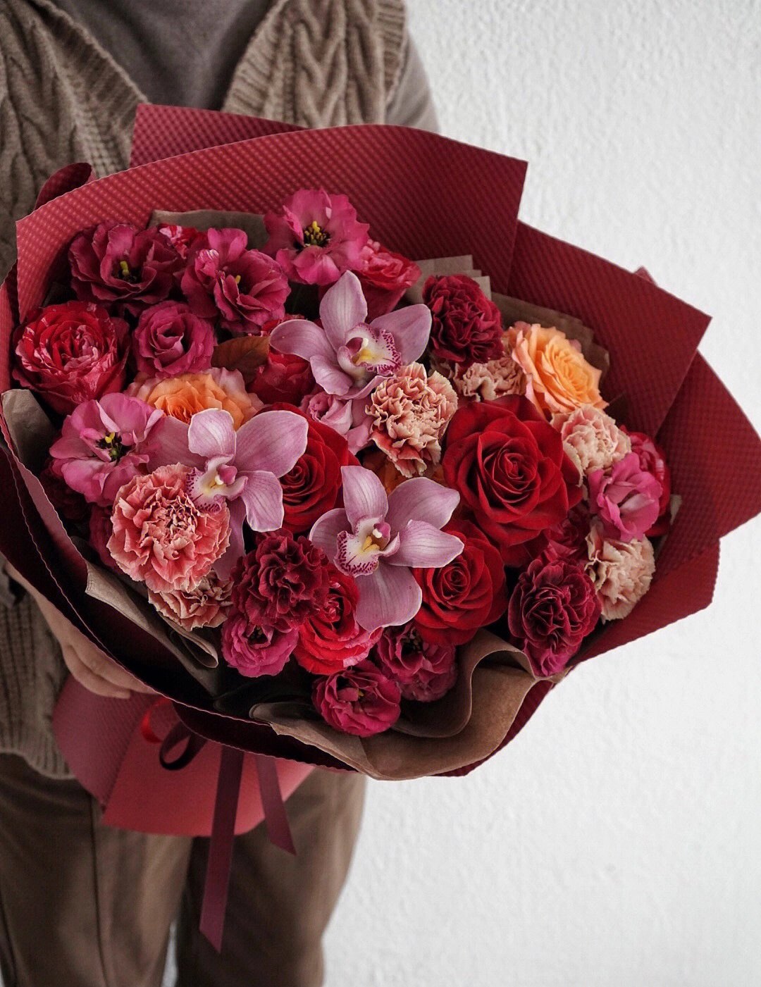 【提前约】红色系花束惠兰红玫瑰龙胆 宁波鲜花同城速递 生日鲜花