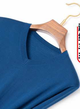 薄款羊毛衫男100纯羊毛长袖v领针织衫中年鸡心领毛衣精纺套头男装