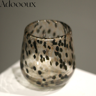 adoooux孤品金粉豹纹琥珀手工玻璃杯咖啡杯水杯茶杯厚实圆润