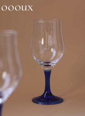 Adoooux全新孤品石冢硝子宝蓝底玻璃酒杯高级水晶高脚葡萄红酒杯