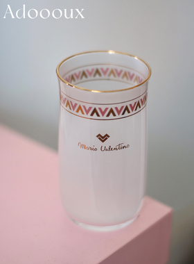 Adoooux少量孤品奶玻璃粉金华伦天奴玻璃酒杯/水杯/果汁杯vintage