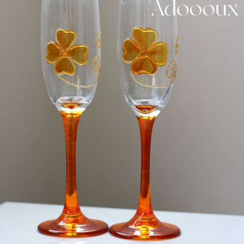 Adoooux 纯手绘色料特别款高脚玻璃香槟甜酒杯孤品少量收藏摆件