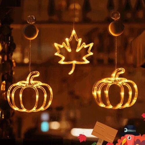 Autumn Window Lights with Battery Powered LED Pumpkins and
