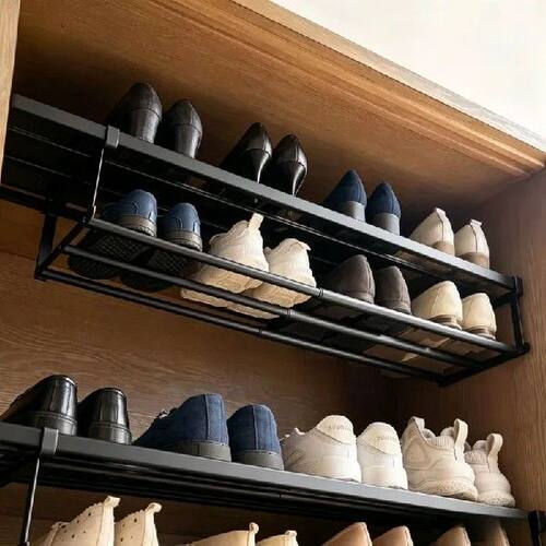 Adjustable Shoe Rack with Hanging Basket - Space-Saving