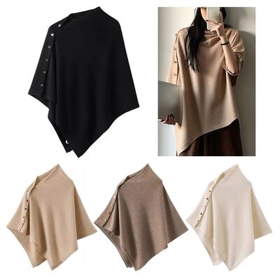 New with Button Pashmina Shawl Thick Irregular Knitted