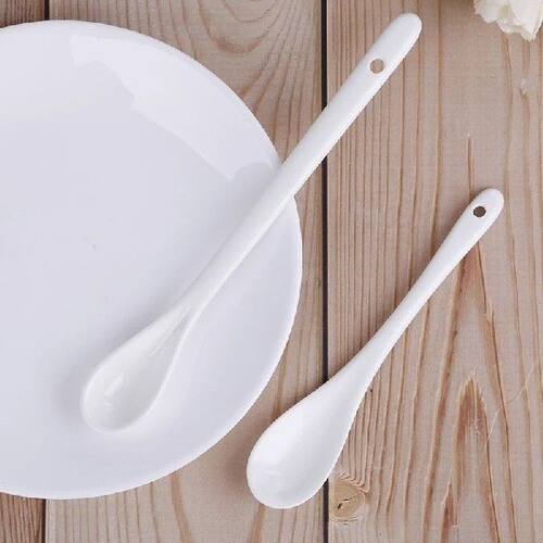 【1PC Ceramic Spoons Long-short White Porcelain Coffee Soup