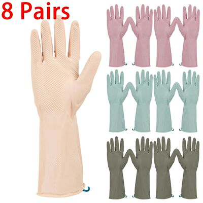 8Pairs Dishwashing Gloves Rubber Kitchen Waterproof