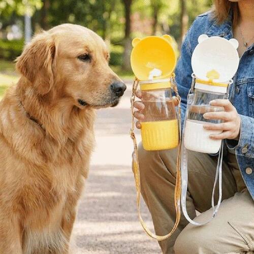Plastic 2 in 1 Dog Water Bottle Cute Bear Leak-proof Pet