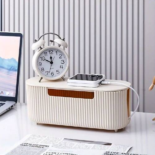 Cable Management Box Stackable Ribbed Cord Organizer Power