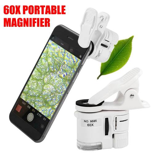 60X Portable Magnifier Loupe With Light Zoom Microscope