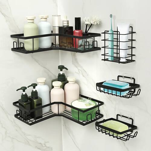 5Pcs Corner Bathroom Organizer Shelf Stainless Steel No
