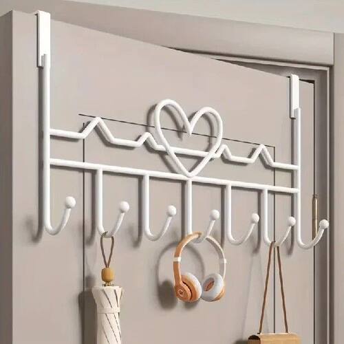 7Hook Heart-Shaped Door Hooks Punch-free Hanging Clothes