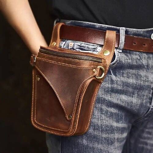 Genuine Leather Men's Waist Bag Casual Belt Pouch Phone Bag