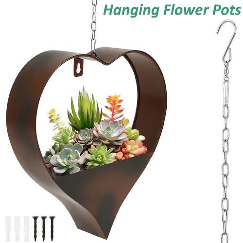 Hanging Flower Pot Iron Heart Shape Flower Pot with Hooks