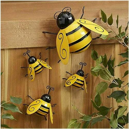 2026 4Pcs/Set Wall Decorative Metal Bumble Bee for Indoor