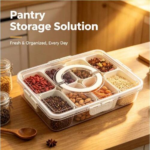 Clear Divided Snackle Box With Lid Handle Portable Veggie