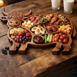 Cow Charcuterie Board Wooden Cow Food Platter Appetizer