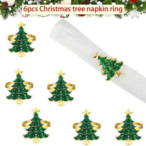 '6Pcs mas Napkin Rings Xmas Tree Ornaments Green