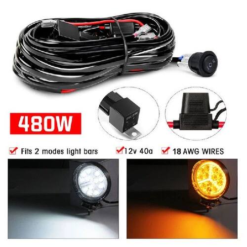LED Light Bar Wiring Harness Kit 480W 2 Leads 18 AWG LED