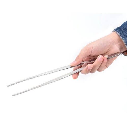 【Silver Stainless Steel Long Food Tongs Straight Tweezers