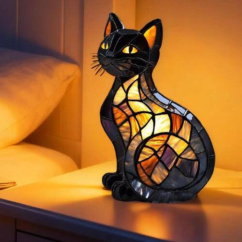Cat Lamp Stained Resin Cat Tabletop Night Light Resin Cat