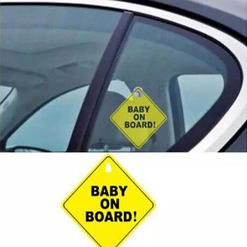 Baby On Board Safety Car Window Suction Cup Yellow Warning