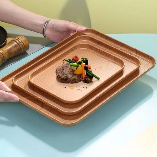 Wood Grain Plastic Serving Platters Tray,Dining Serving