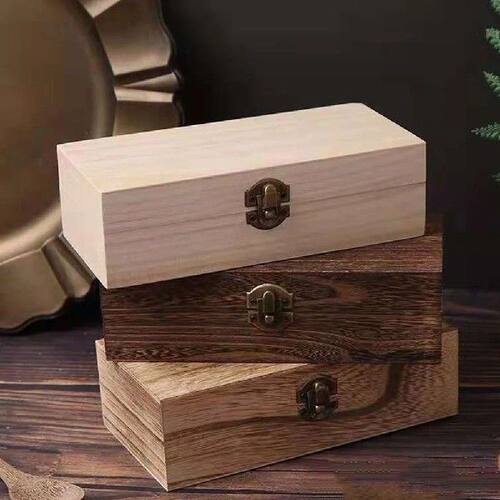 Rectangular Wooden Storage Box Retro Buckle Wooden Box