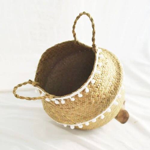 Foldable Handmade Storage Baskets Straw Rattan Garden