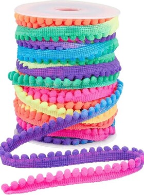 25 Yards Rainbow Pom Pom Trim, 3/8 inch(11mm) Wide Ball