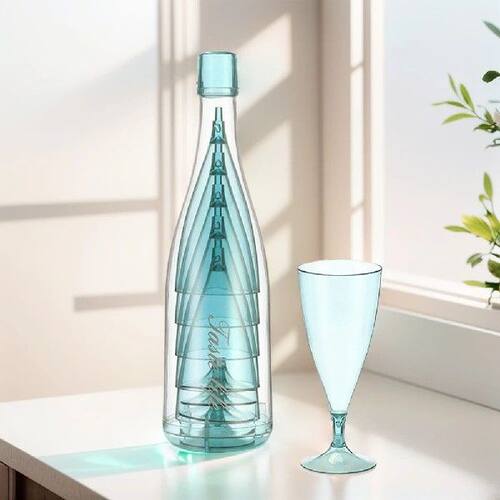 5Pcs Plastic Cocktail Cups with Storage Bottles Clear Wine