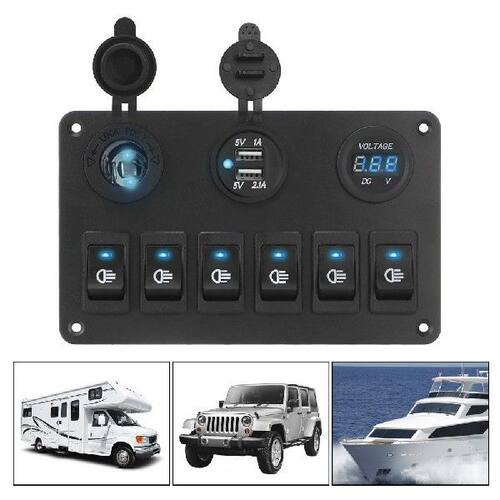 Waterproof Dual USB Ports LED Digital Voltmeter 6 Gang