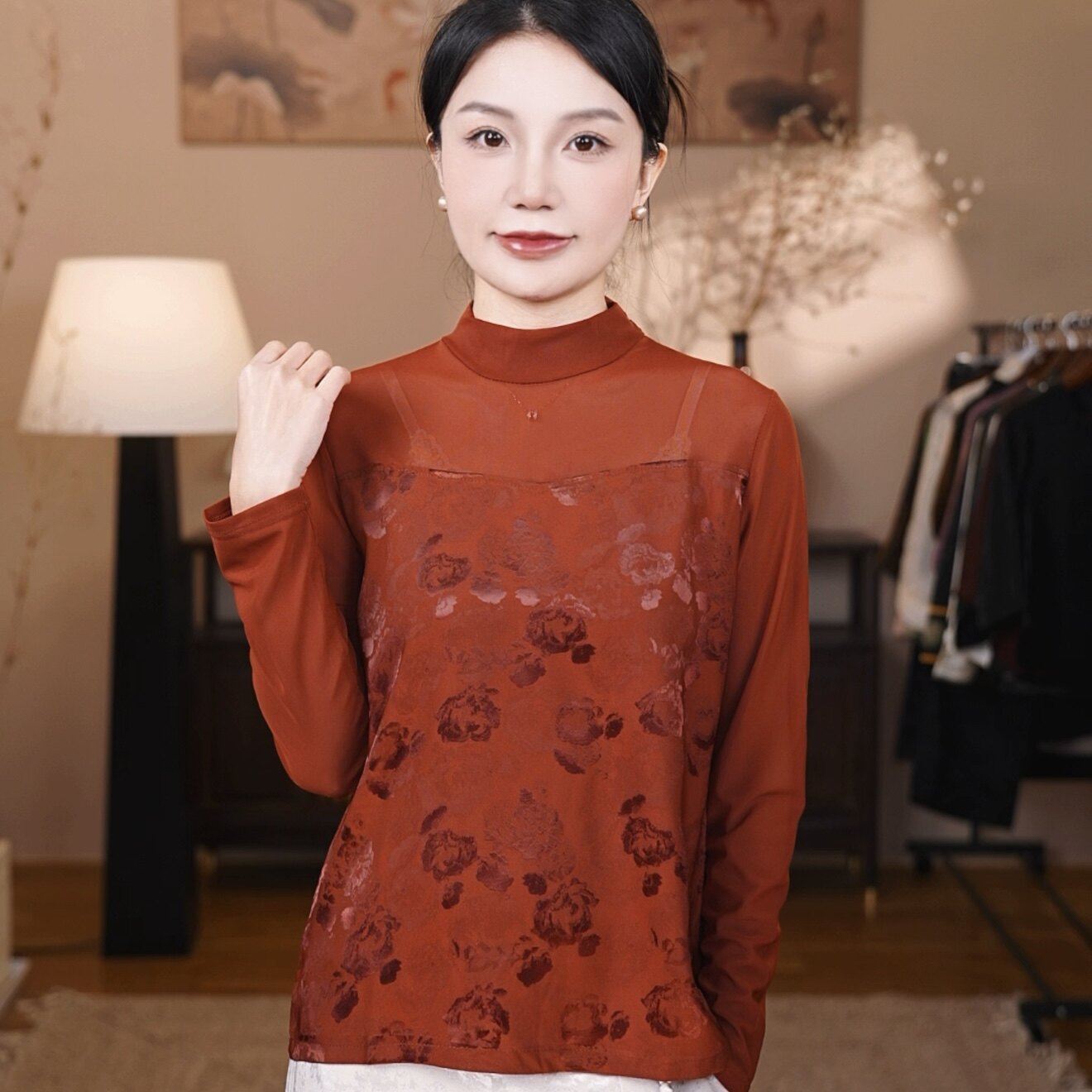【玫瑰有约】新中式玫瑰提花弹力民族服装/舞台装