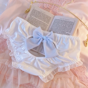 日系新款性感内裤女牛奶丝背后桃心镂空大蝴蝶结可爱荷叶边女仆
