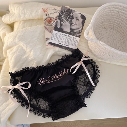刺绣蝴蝶结性感女士黑色内裤甜美