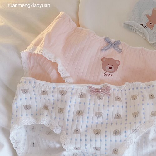 5条装小奶熊～日系可爱全棉内裤女生纯棉女士低腰舒适透气蝴蝶结