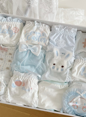 浅蓝色系纯欲风少女可爱内裤合集内裆纯棉蕾丝花边性感内裤女士