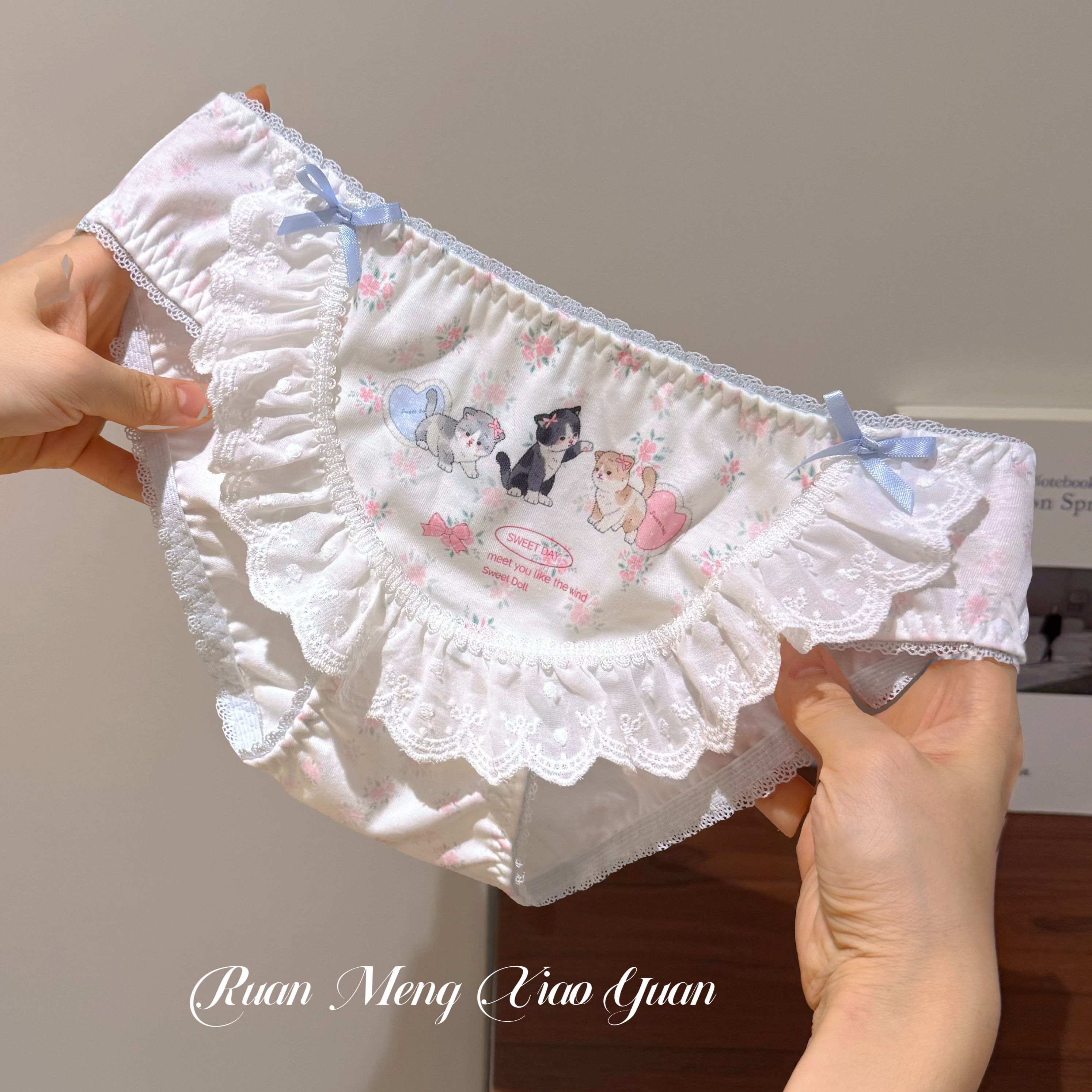 猫咪花园小围兜～可爱少女内裤女大花边两边蝴蝶结洛丽塔女仆风
