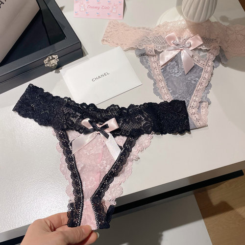 法式少女粉～性感T裤蕾丝可爱拼色蝴蝶结纯欲诱惑约会内裤女士