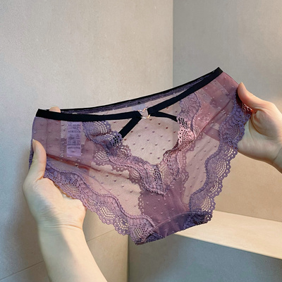 一眼心动～心形镂空法式性感纯欲蕾丝内裤女低腰薄款网纱透明诱惑