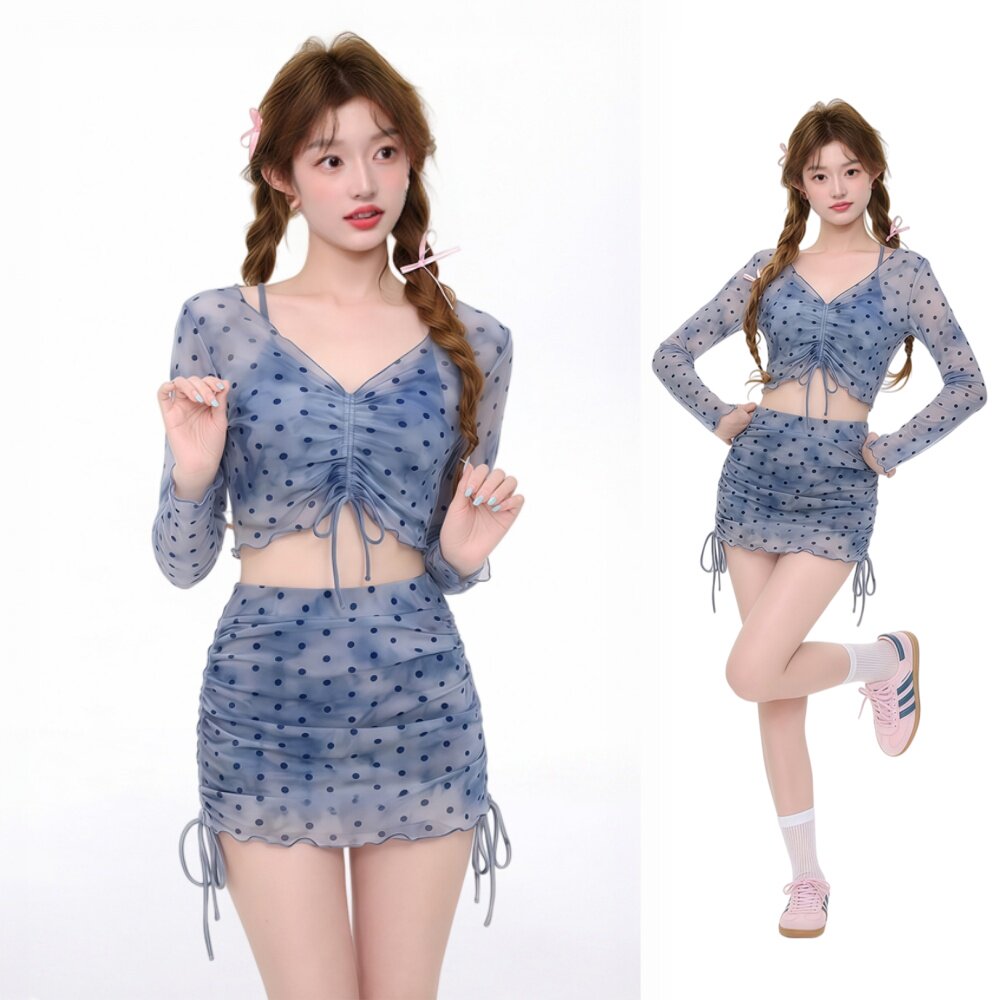 分体泳衣波点新款泳装女裙式