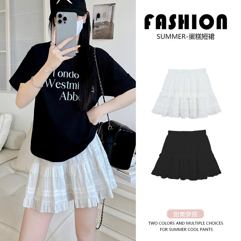 芭蕾风白色半身裙女夏季2026新款a字小个子蛋糕蓬蓬裙荷叶边短裙