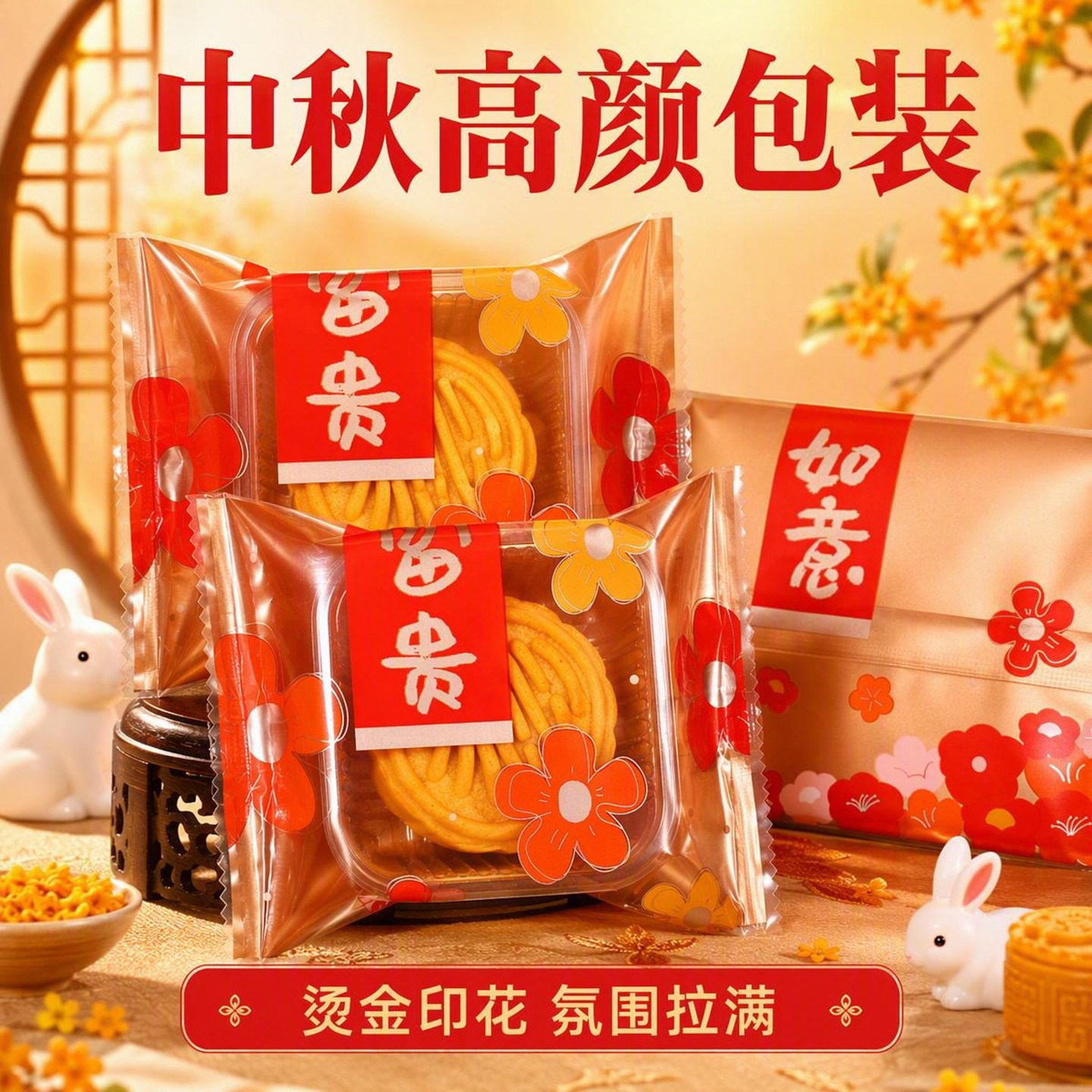 75g100克月饼包装袋高级感带托中秋纯手工五仁火腿月饼塑料打包袋