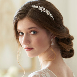 盘头发饰婚纱礼服写真 配饰女高级欧式新娘头饰合金闪钻宝石发箍