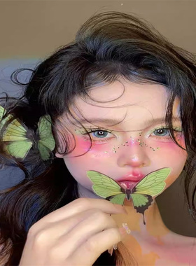 发卡子写真拍照摄影道具侧边刘海夹曼波绿色蝴蝶少女发饰发夹头饰