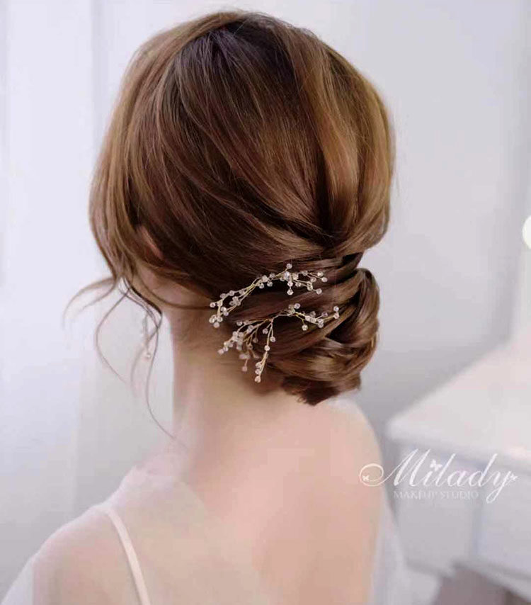 韩式新娘盘发饰品女盘头点缀的简洁水晶小发卡子u型夹发叉发插针