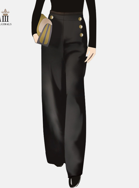 欧美黑色阔腿裤女秋季款高腰垂感宽松长裤双排扣直筒休闲西装裤