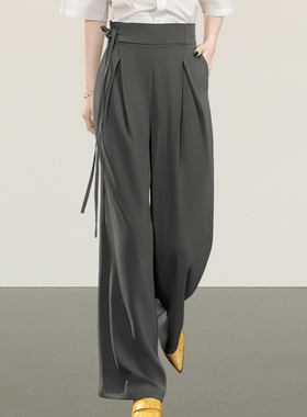 秀场款！数量不多！欧版西装阔腿裤女垂感显瘦高级灰色直筒休闲裤