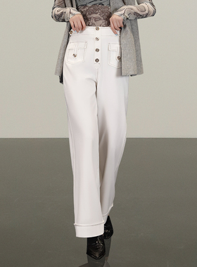 欧美职业阔腿西装裤女高腰垂感2024年新款白色时尚休闲直筒阔腿裤