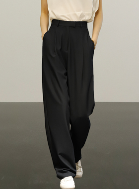 欧洲站职业西装裤女春秋黑色新款高腰垂感直筒裤宽松阔腿裤